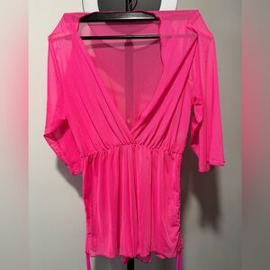 Hot‎ Pink Sheer V-Neck Romper